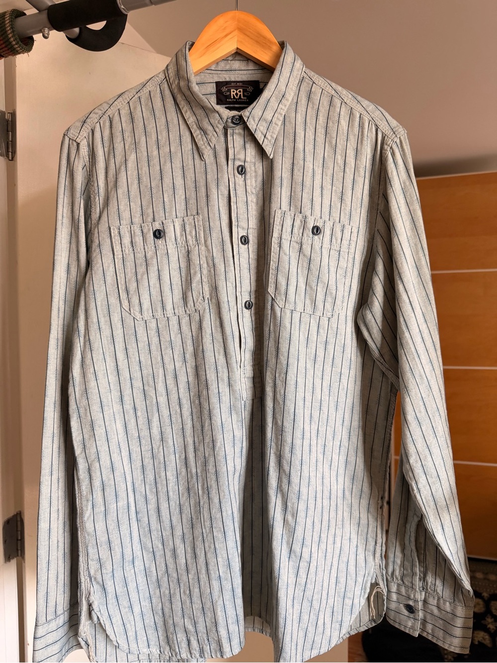 Ralph Lauren RRL Button-Down Long Sleeve Blue-Striped Shirt